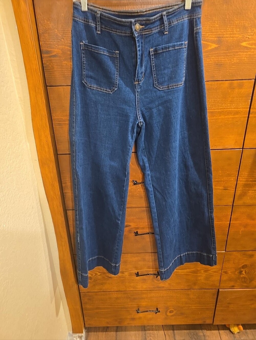 Women’s Size 12 70s Retro Wide Leg Jeans High Rise Patch Pocket Denim